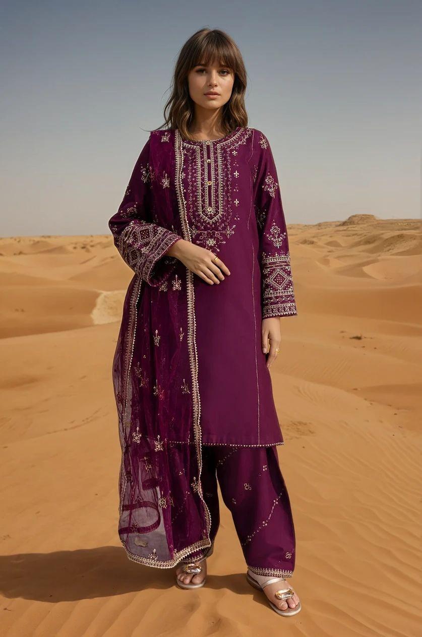 Mayal 3pcs Embroidered Cotton Lawn