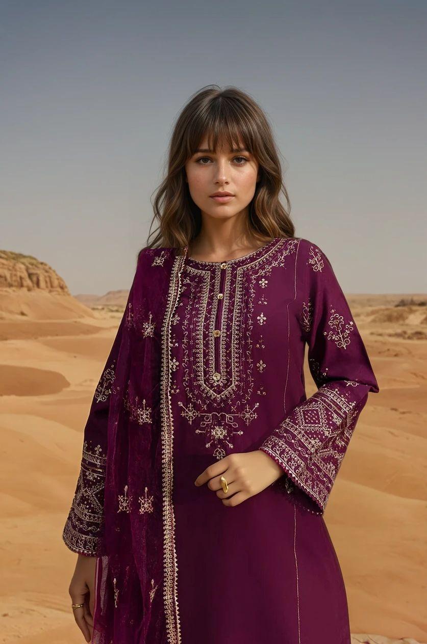 Mayal 3pcs Embroidered Cotton Lawn