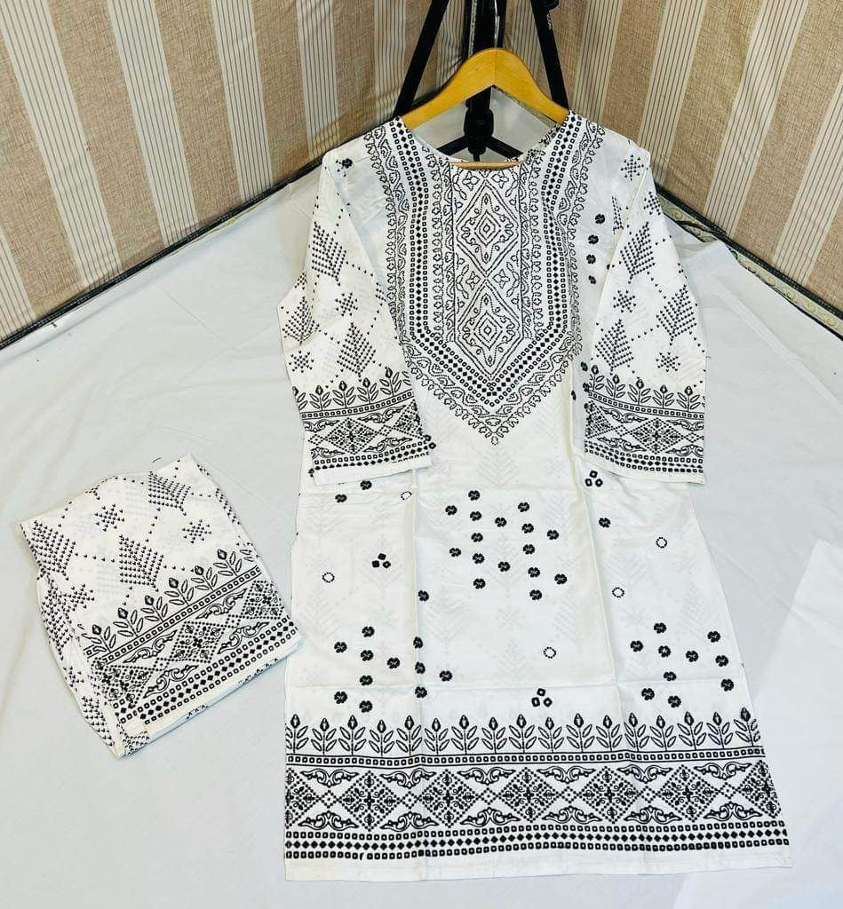 White Chunri printed